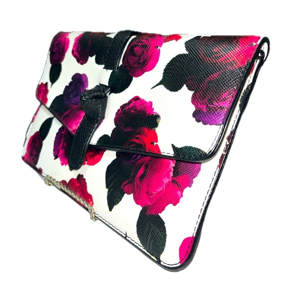 Charming Charlie Floral Rose Clutch Bag Purse Black Pink Purple Magnetic, NWOT - Picture 6 of 15